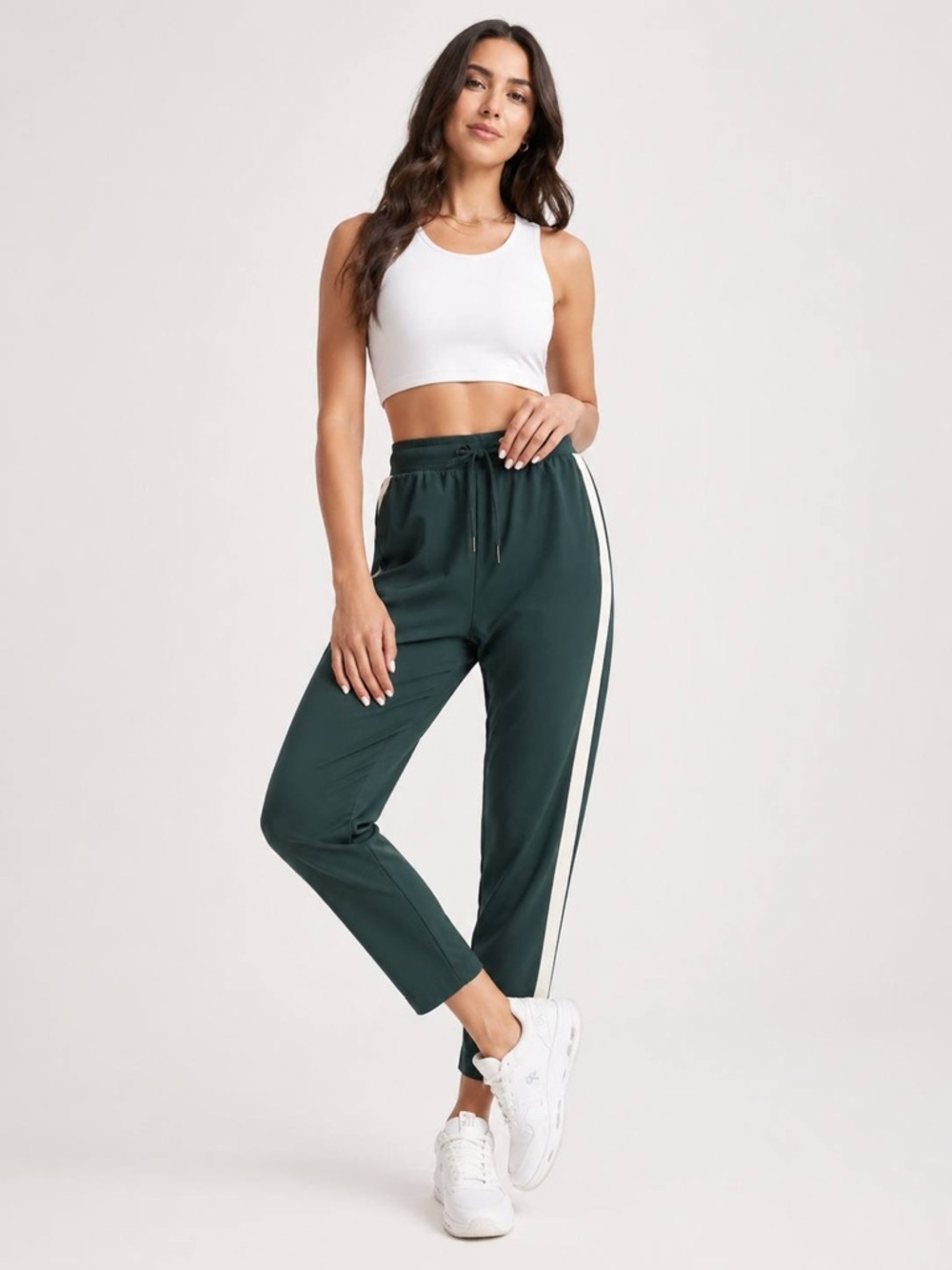 Sweaty Betty Pants Women Green Side Stripe Drawstring Pockets Size 10 NWT